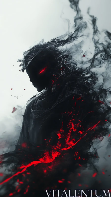 Shadow humanoid figure dissolves into smoke and red energy