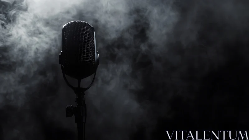 Studio vocal microphone in dramatic low key atmospheric haze