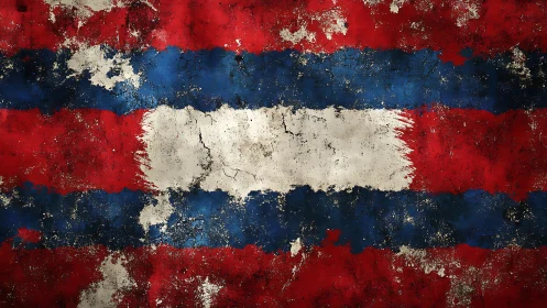 Worn grunge style tricolor flag with heavy surface damage.