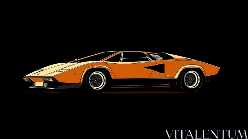 Retro supercar illustration glows against a deep black void