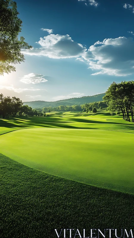 Sunlit golf fairway topology with dynamic shadow contours.