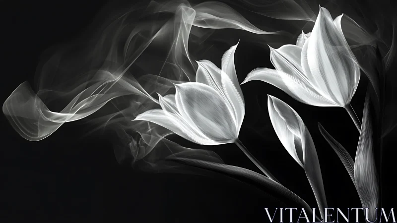 Whispers of tulip petals drifting through silver smoke.