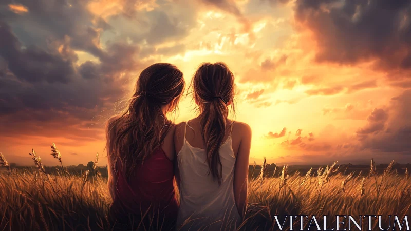Golden hour friendship glows as two girls share a quiet sunset