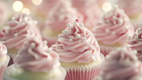 Delicate Cloud Puffs: Pink Frosted Cupcake Celebration.