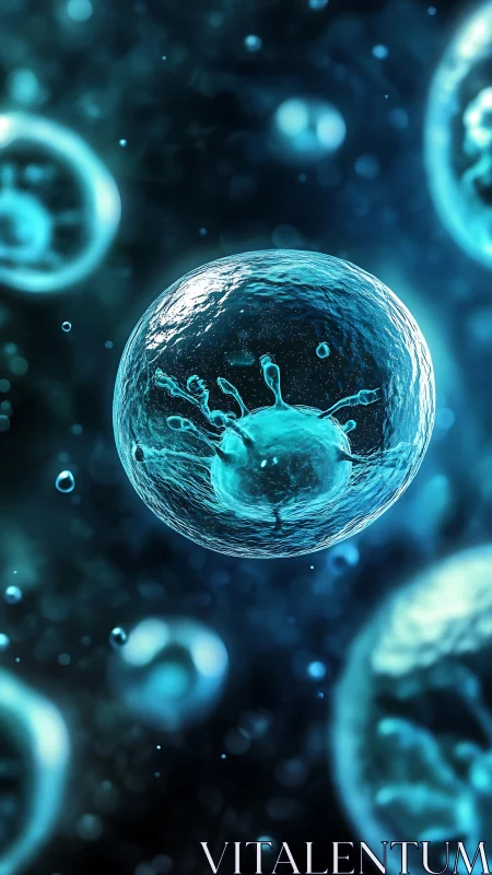 Microscopic cellular structure rendered in cool blue tones.