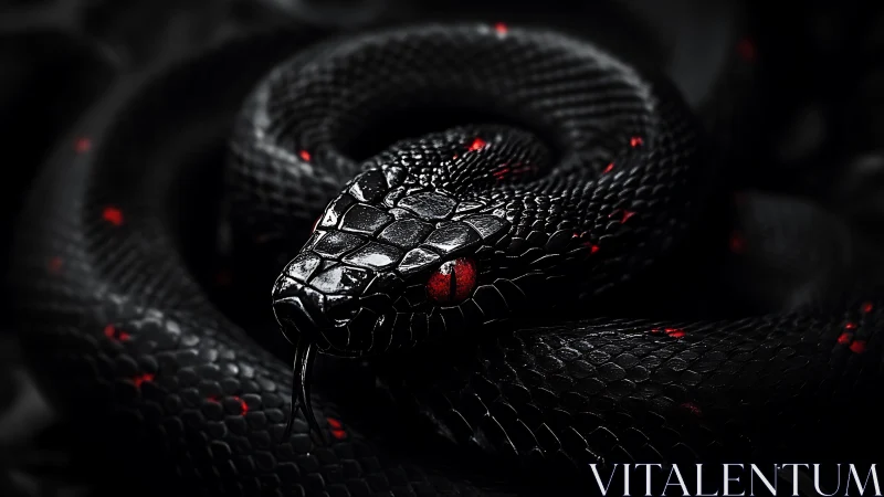 Black serpent coil with glowing red eyes and accents.