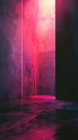 Neon pink hallway glows softly against dark concrete walls
