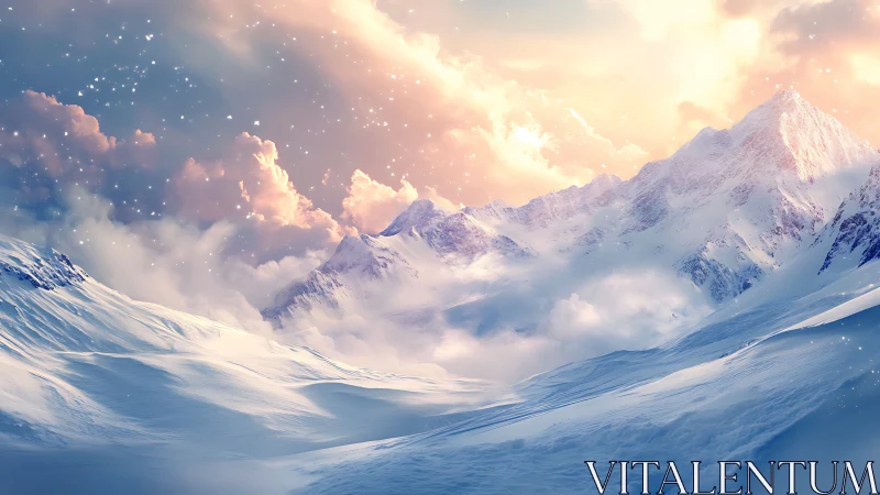 High dynamic range alpine peaks under luminous pastel cloudfield