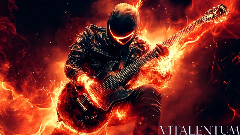 Flaming futuristic guitarist ignites a blazing rock solo.