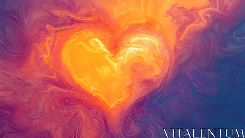 Luminous Heart Rendered Through Fluid Fire.