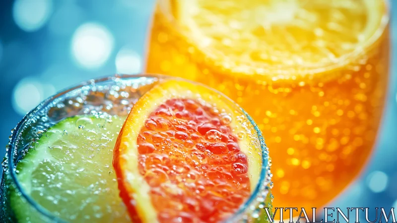 Grapefruit and Lime Citrus Sections with Carbonated Beverage.