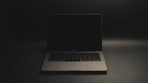 Sleek laptop glows subtly against a dark minimal background.