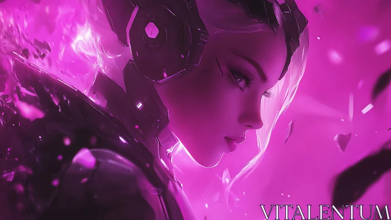 Futuristic warrior glows in radiant pink cyber light