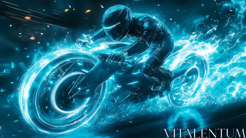 Neon speed rider blazing through an electric nightscape.