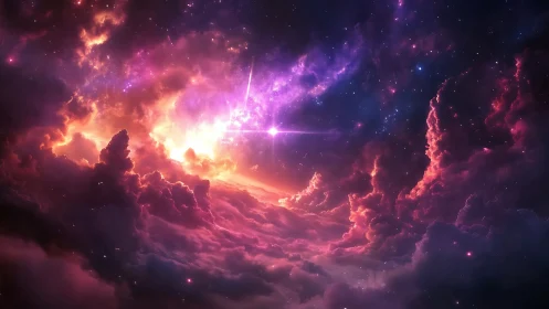 Nebula storm ignites a cosmic sunrise in violet fire.