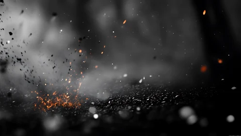 Explosion with Orange Sparks and Debris Impact.