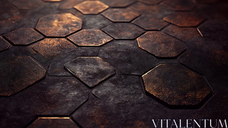 Molten ember hex tiles gleam across a forged dusk floor.