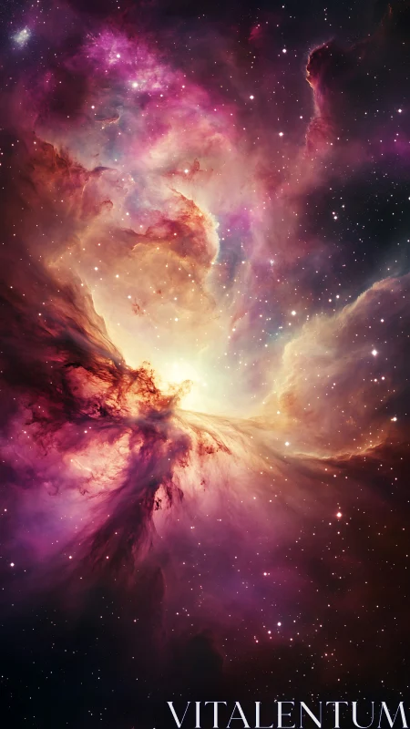 Stellar phoenix rising through nebulae in molten starlight.