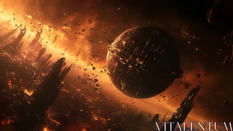 Inferno worldforge orbits amid collapsing ember spires.