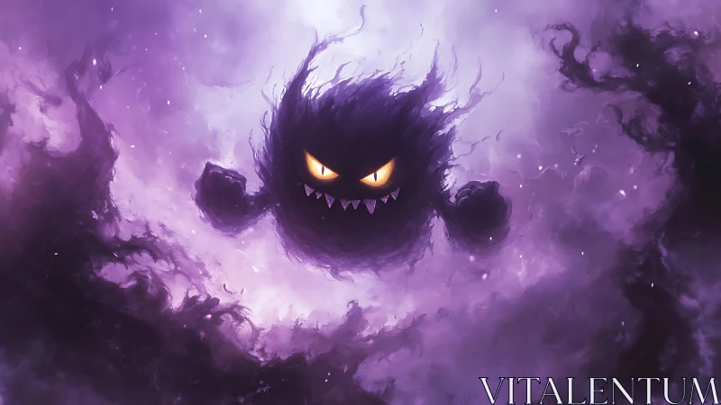 Spectral gaseous entity with luminous eyes in turbulent violet nebula