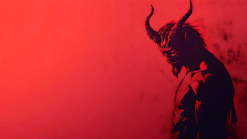 Horned demonic figure in red minimalist digital artwork.