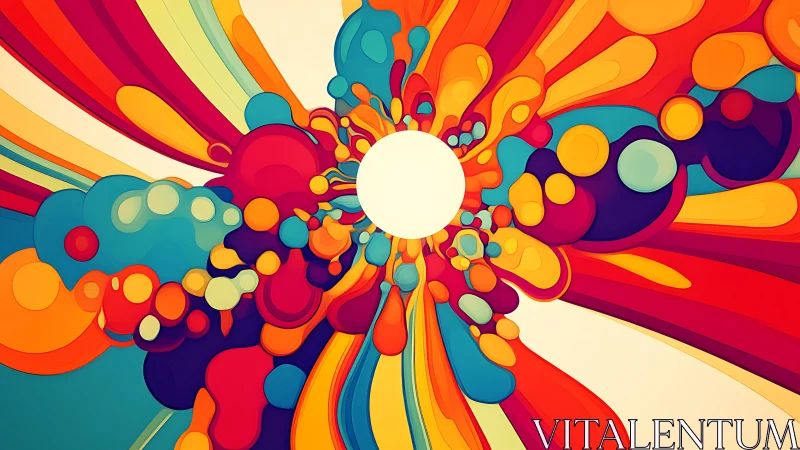 Radial abstract burst in layered chromatic vector forms.