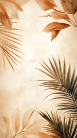 Sepia botanical leaves frame soft textured neutral background