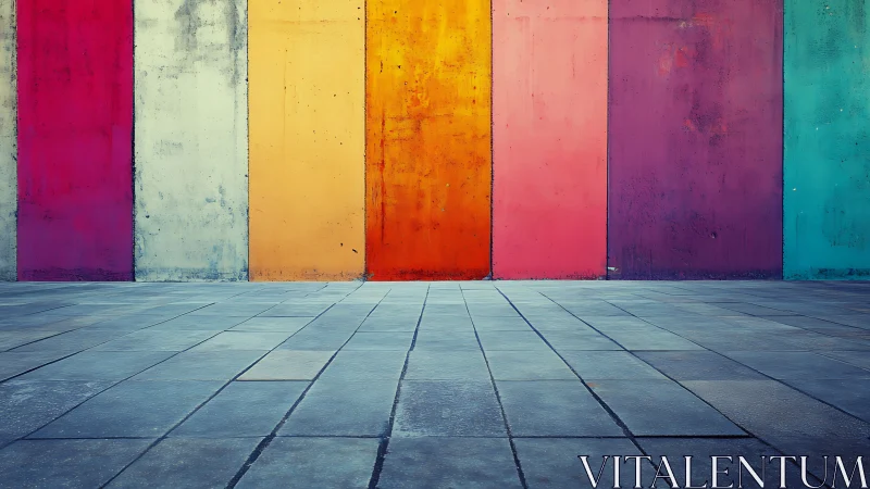 Chromatic concrete partitions with receding tiled forecourt.