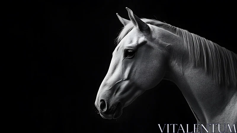 White horse portrait in dramatic monochrome side light.