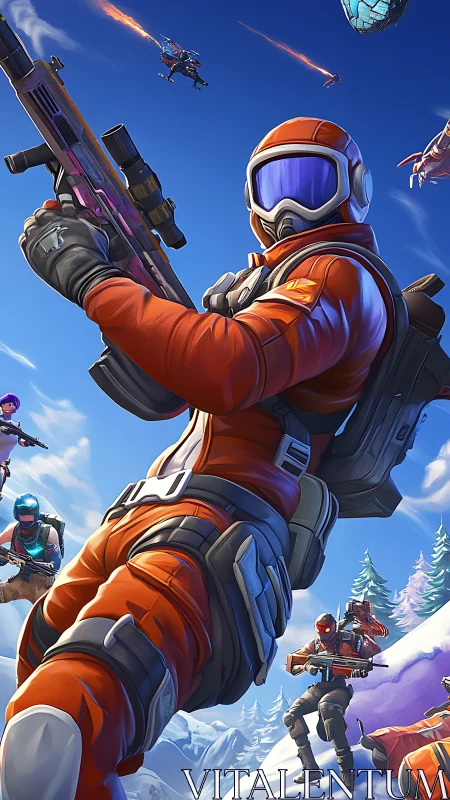 Armored soldiers advance across snowy battlefield under fire