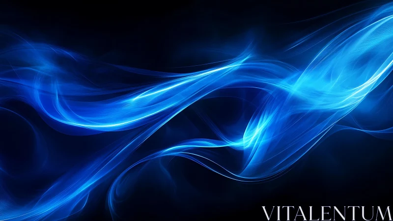 Abstract Blue Light Waves on Dark Background, Digital Art Style.