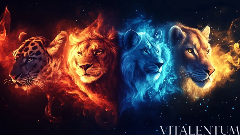 Four Big Cats with Elemental Fire and Ice Effects.