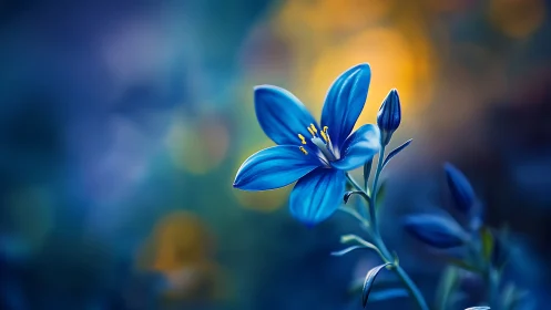 Sapphire Petals Whisper Against Golden Bokeh Dreams