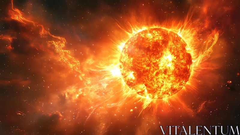 Solar giant erupts with flaring plasma across deep cosmos