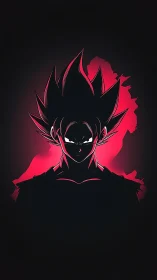 High-contrast anime silhouette with crimson backlit aura.