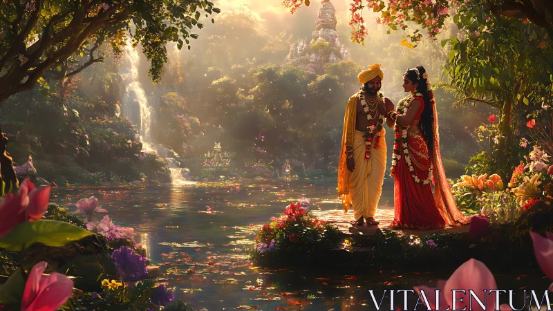 Enchanted riverside wedding beneath a luminous floral canopy.