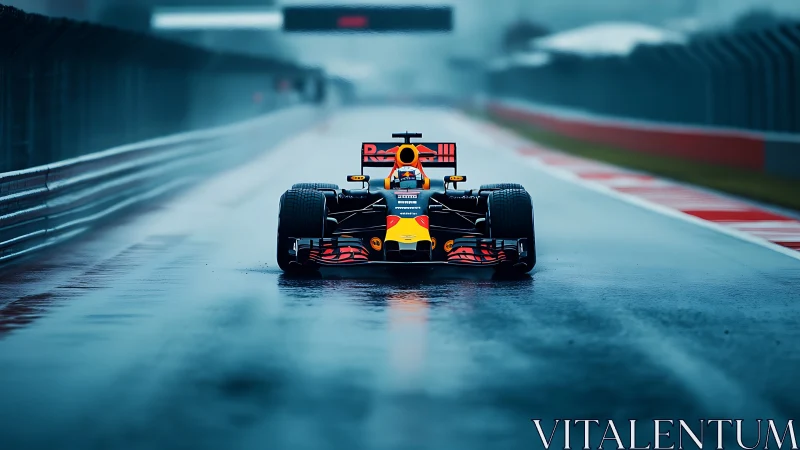Rain-slicked Formula racer slices through a ghostly blue track.