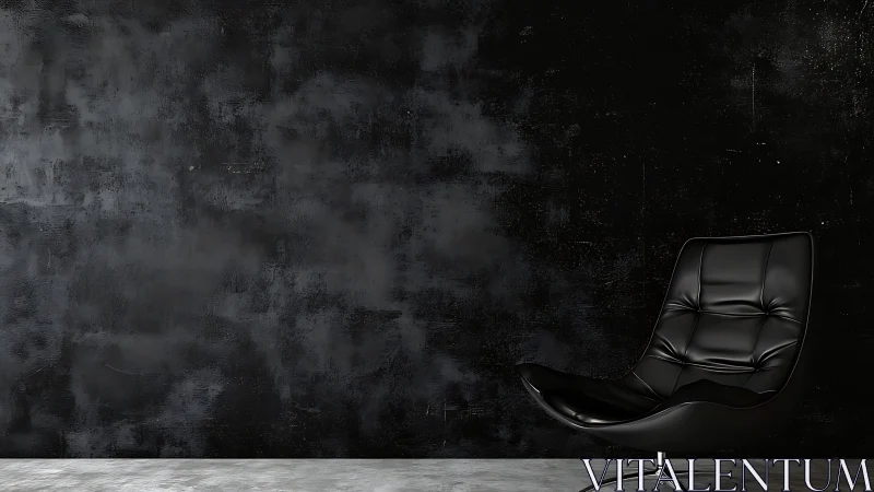 Sleek black lounge chair rests calmly by a moody wall