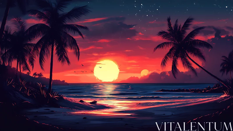 Sunset whispers over a dreamy tropical shoreline.