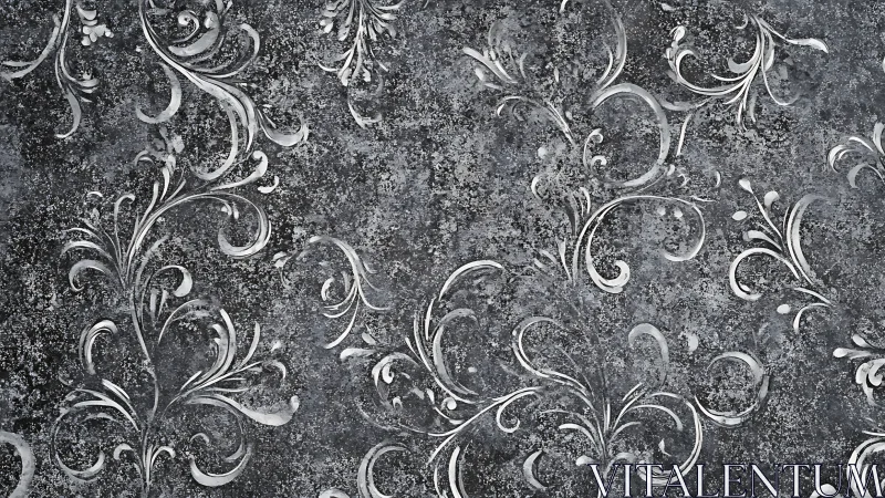 Soft chalky flourishes on weathered charcoal stone wall.