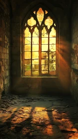 Sunset rays carve molten paths across the ruined chapel