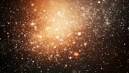 Dense stellar cluster with golden nebular core and dust field