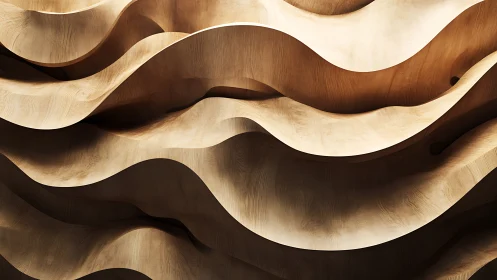 Layered wooden wave structure with curved overlapping forms.