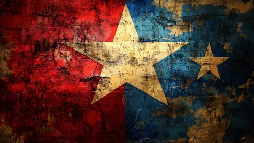 Weathered tricolor star emblem rendered with textured metallic brushwork