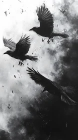 Soaring ravens dance boldly between shadow and light