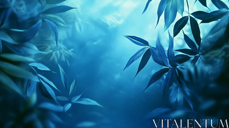 Soft moonlit leaves drift in a dreamy blue forest glow