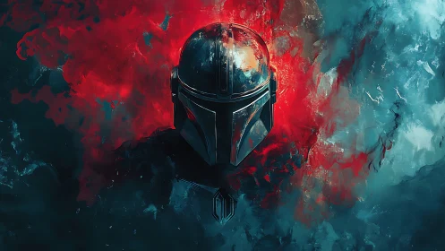 Lone space warrior framed by fiery cosmic colors.