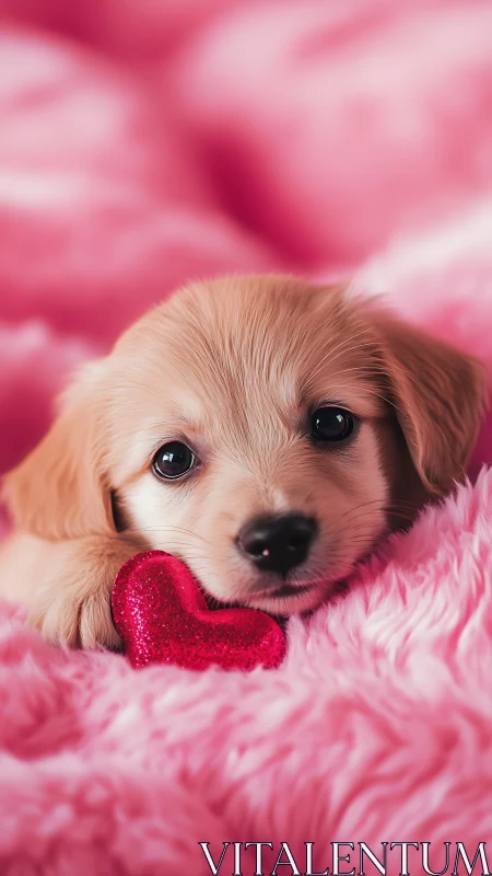 Cream Puppy Heart Valentine Pink Aesthetic. Period.