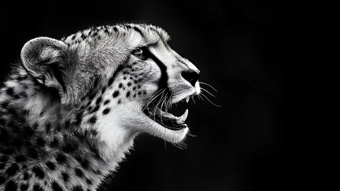 Quiet thunder of a cheetah’s gaze in bold monochrome.