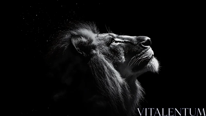 Starlit lion profile carved from shadow and silver light.